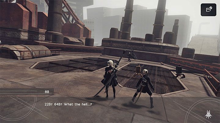 Na najwyższej platformie goliata ponownie spotkacie 22B i 64B - NieR Automata: Bunkier - solucja, misje poboczne - NieR Automata - poradnik do gry