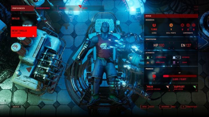 W środku wejdź w interakcję z krzesłem i otwórz zakładkę Proficiencies - The Ascent: Reset umiejętności - czy jest możliwy? - The Ascent - poradnik do gry