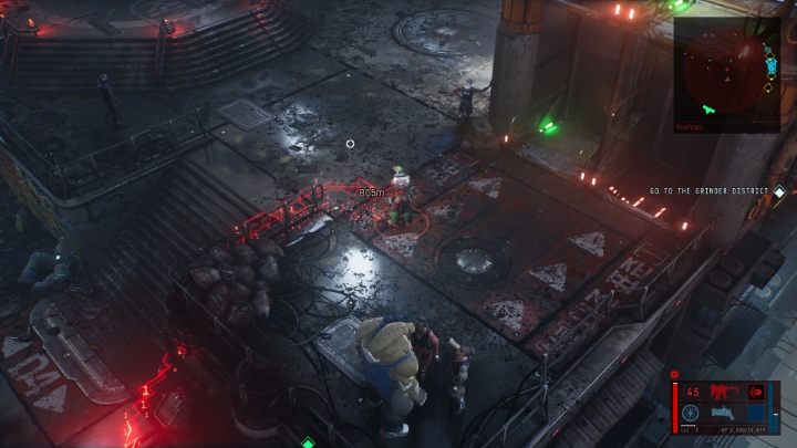 W grze możesz włączyć linię, która pokaże Ci liczbę pozostałych metrów i bezpośrednio wskaże drogę do celu misji - wystarczy, że będziesz pożądał za czerwoną linią - The Ascent: Cel misji - jak znaleźć? - The Ascent - poradnik do gry