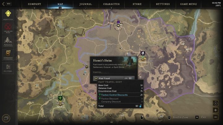 Możliwa jest też teleportacja bezpośrednio do osad lub punktów szybkiej podróży (w grze nazywanych kapliczkami ducha) - New World: Szybka podróż - jak działa? - New World - poradnik do gry