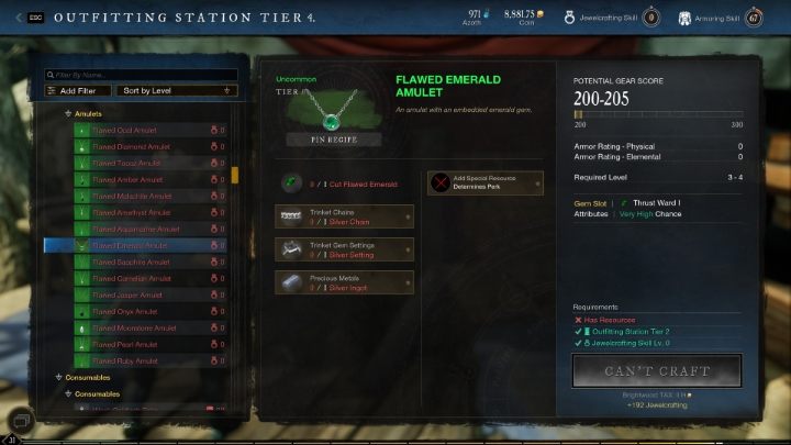 Szybkie rozwijanie Jubilerstwa w New World najlepiej oprzeć o tworzenie niskiej jakości amuletów - New World: Jubilerstwo - rzemiosło (crafting) - New World - poradnik do gry