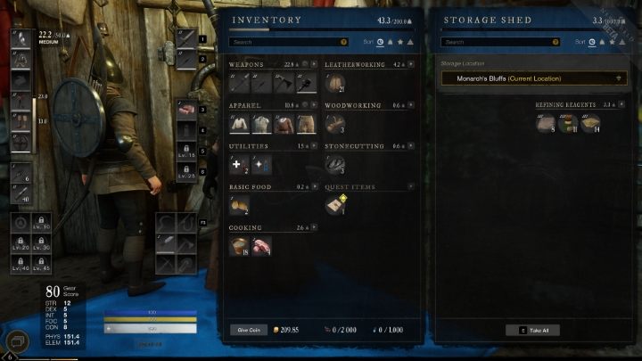 Zostanie otworzone menu Składziku, do którego można przenosić przedmioty - New World: Schowek - gdzie jest? - New World - poradnik do gry