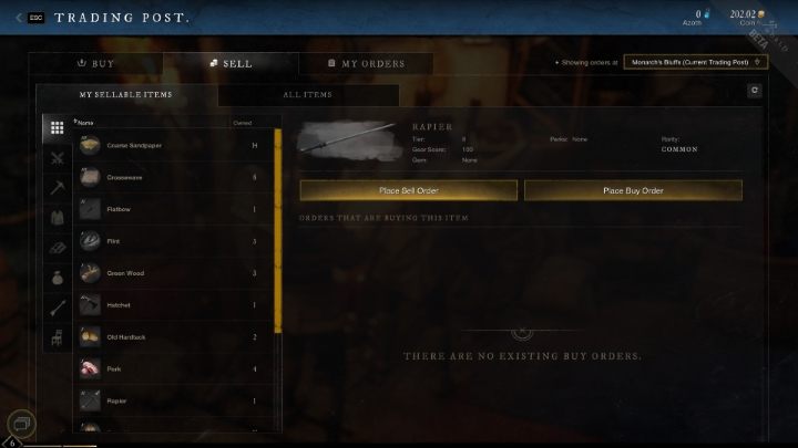 W menu Faktorii ujrzycie przedmioty wystawione na sprzedaż przez innych graczy - New World: Przedmioty - jak sprzedawać? - New World - poradnik do gry