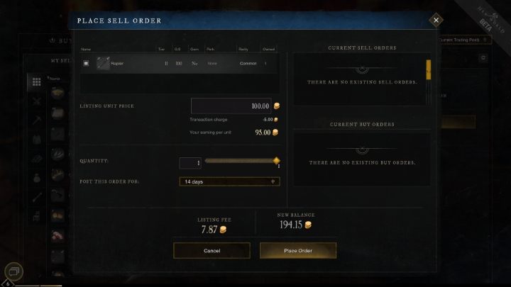 Podczas tworzenia oferty ustalana jest cena przedmiotu (konieczna jest też opłata podatku dla danej osady), liczba przedmiotów, a także czas przez jaki oferta będzie widoczna - New World: Przedmioty - jak sprzedawać? - New World - poradnik do gry