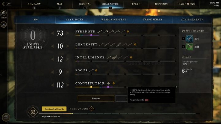 Oprócz zdobywania lepszych siekier, Wyrąb można też ulepszać poprzez rozwijanie atrybutu Kondycji - New World: Wyrąb - zbieranie (gathering) - New World - poradnik do gry