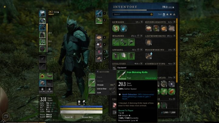 Do pozyskiwania surowców ze zwierząt służą noże do skórowania tworzone dzięki Inżynierii - New World: Tropienie i skórowanie - zbieranie (gathering) - New World - poradnik do gry