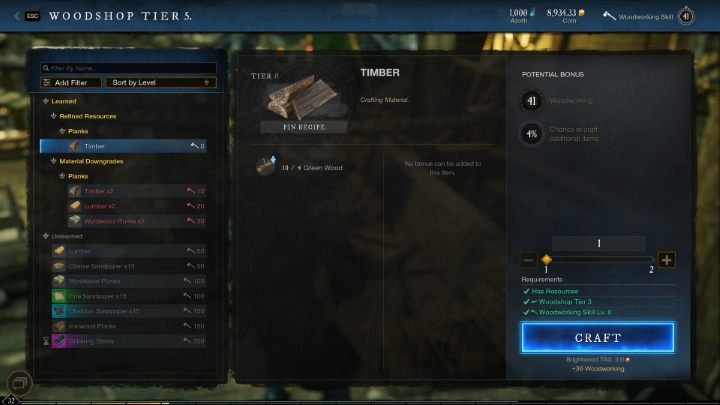 Do szybkiego rozwijania Stolarstwa w New World potrzebne jest równoczesne rozwijanie umiejętności Wyrąb, by uzyskać dostęp do ścinania wysokopoziomowych drzew - New World: Stolarstwo - przetwarzanie (refining) - New World - poradnik do gry