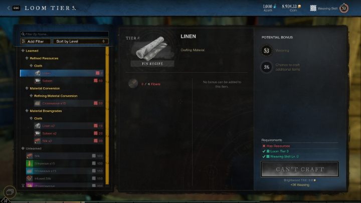 Szybki rozwój Tkactwa w New World można uzyskać poprzez tworzenie materiałów do tworzenia lekkich pancerzy - im wyższy poziom umiejętności, tym lepszej jakości materiały należy tworzyć - New World: Tkactwo - przetwarzanie (refining) - New World - poradnik do gry