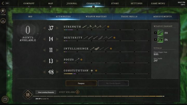 Pamiętajcie, że przed osiągnięciem 20 poziomu postaci możecie za darmo resetować atrybutu i umiejętności - New World: Jak zacząć - 5 kroków na początek - New World - poradnik do gry