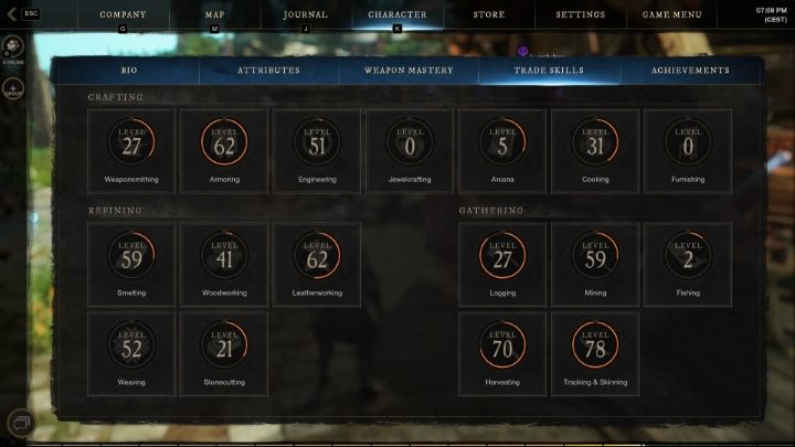 Zasada ulepszania craftingu jest taka sama jak w przypadku wszystkich innych umiejętności w New World - New World: Crafting - New World - poradnik do gry