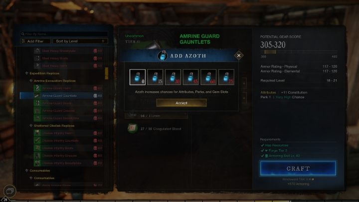 Podczas tworzenia nowego przedmiotu macie niewielką szansę na zawarcie w nim profitów i gniazda, ale szansę tę można zwiększyć poprzez użycie Azothu w trakcie craftingu - New World: Crafting - New World - poradnik do gry