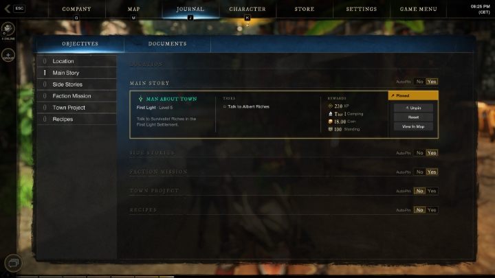 Wspomniany wcześniej obóz odblokujecie po dotarciu do pierwszej osady i wykonaniu misji Dandys (Man About Town) - New World: Porady na start - New World - poradnik do gry