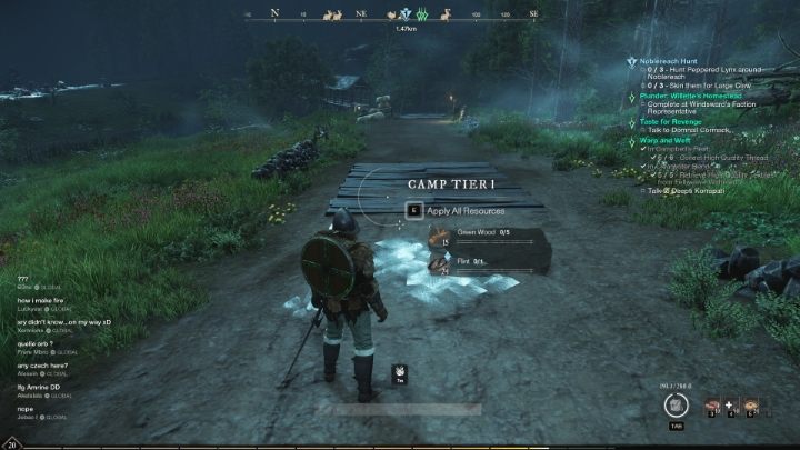 Po wybraniu miejsca, musicie użyć na obozie 5 sztuk Zielonego drzewa (Green Wood) i 1 sztuki Krzemienia (Flint) - New World: Obóz - New World - poradnik do gry