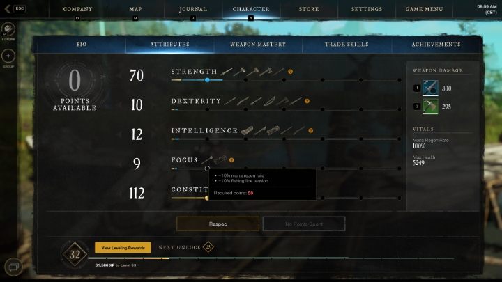 Rybołówstwo można ulepszać nie tylko dzięki lepszej wędce i przynętom, ale też poprzez rozwijanie atrybutu Skupienia - New World: Rybołówstwo - zbieranie (gathering) - New World - poradnik do gry