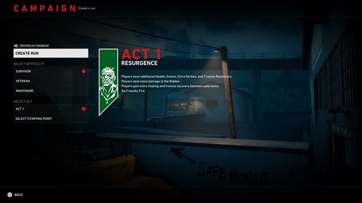 Gracze przed wyborem konkretnego aktu, mogą wybrać również poziom trudności gry - Back 4 Blood: Poziomy trudności - Back 4 Blood - poradnik do gry