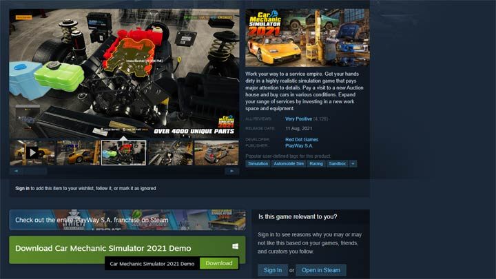 1 - Demo gry - gdzie jest dostępne? - Car Mechanic Simulator 2021 - poradnik do gry