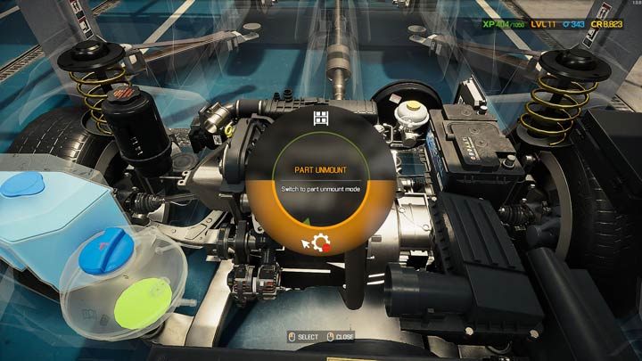 Po opróżnieniu płynów w silniku należy wejść z powrotem do trybu demontażu części - Płyny eksploatacyjne - jak opróżnić? - Car Mechanic Simulator 2021 - poradnik do gry