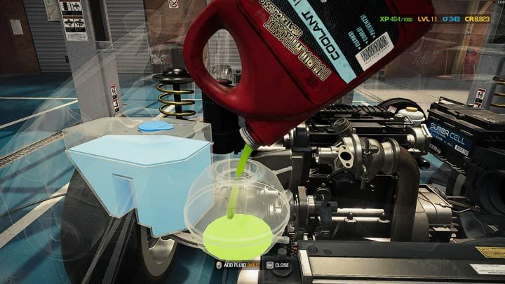 Klikając na korku wybranego zbiornika można przejść do uzupełnienia płynu - Płyny eksploatacyjne - jak opróżnić? - Car Mechanic Simulator 2021 - poradnik do gry