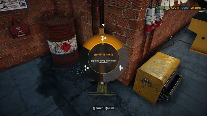 Po kliknięciu na nim wybieracie opcję rozdziel części - Amortyzatory - jak wymienić? - Car Mechanic Simulator 2021 - poradnik do gry