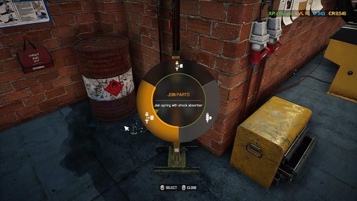 Z kompletem sprawnych elementów klikacie jeszcze raz na ściągaczu tym razem wybierając połącz części - Amortyzatory - jak wymienić? - Car Mechanic Simulator 2021 - poradnik do gry