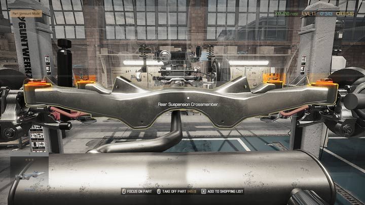 Z tyłu najłatwiej przegapić 4 tuleje zamontowane indywidualnie na sankach zawieszenia tylnego (rear suspension crossmember) - Tuleja gumowa - gdzie znaleźć? - Car Mechanic Simulator 2021 - poradnik do gry