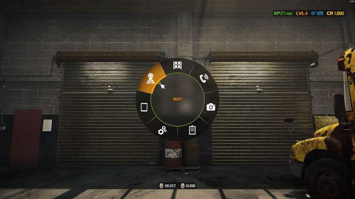 Główne interakcje w świecie gry zapewnia menu kontekstowe (Pie Menu) pod prawym przyciskiem myszy (bądź Y i trójkącie na padach) - Car Mechanic Simulator 2021: Interfejs - Car Mechanic Simulator 2021 - poradnik do gry