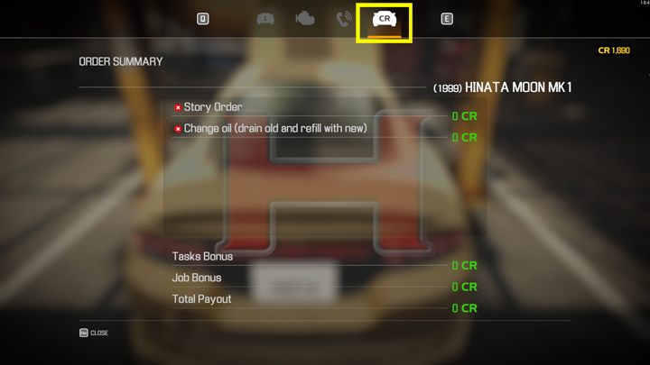 W zakładce CR można podejrzeć ilość kredytów przyznanych jako zapłata za wykonanie naprawy, ale odpowiednie kwoty zaczną się pojawiać dopiero wraz z wymienianymi częściami w samochodzie - Car Mechanic Simulator 2021: Rodzaje zleceń - Car Mechanic Simulator 2021 - poradnik do gry