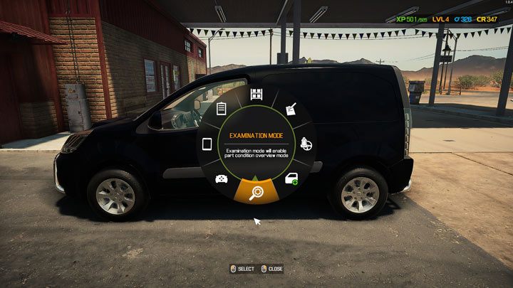 Włączcie menu kołowe na samochodzie i wybierzcie tryb badania (Examination Mode) - Car Mechanic Simulator 2021: Diagnostyka usterek - Car Mechanic Simulator 2021 - poradnik do gry