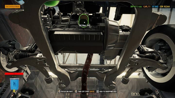 Niektóre elementy silnika, jak filtr oleju czy miska olejowa wymagają dojścia od spodu - Car Mechanic Simulator 2021: Wymiana części - Car Mechanic Simulator 2021 - poradnik do gry