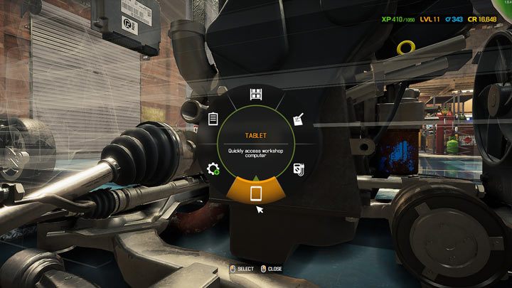 Z menu kołowego wybierzcie opcję Tabletu, który tak naprawdę jest skrótem do sklepów - Car Mechanic Simulator 2021: Wymiana części - Car Mechanic Simulator 2021 - poradnik do gry