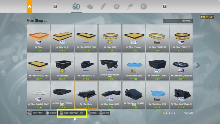 W środku sklepu klikacie na Otwórz listę zakupów - Car Mechanic Simulator 2021: Wymiana części - Car Mechanic Simulator 2021 - poradnik do gry