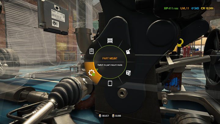 Z menu kołowego wybierzcie tryb Montażu części - Car Mechanic Simulator 2021: Wymiana części - Car Mechanic Simulator 2021 - poradnik do gry