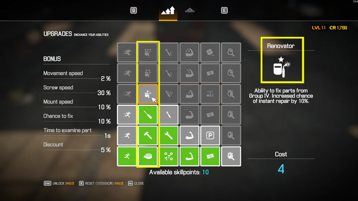 Kolejne poziomy tej zdolności pozwalają na naprawę coraz większego zakresu części z poszczególnych grup - Car Mechanic Simulator 2021: Wyposażenie garażu - Car Mechanic Simulator 2021 - poradnik do gry