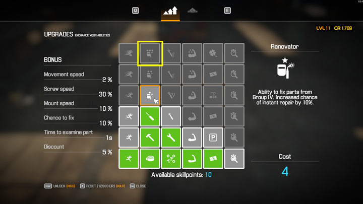 Możliwość naprawy tych części wymaga odblokowania szóstego, ostatniego poziomu zdolności Renowator - Car Mechanic Simulator 2021: Wyposażenie garażu - Car Mechanic Simulator 2021 - poradnik do gry