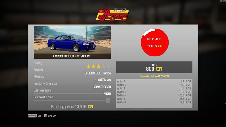 Po rozpoczęciu licytacji macie krótki moment na to, by podbić cenę (Bid) - Car Mechanic Simulator 2021: Aukcje samochodowe - Car Mechanic Simulator 2021 - poradnik do gry