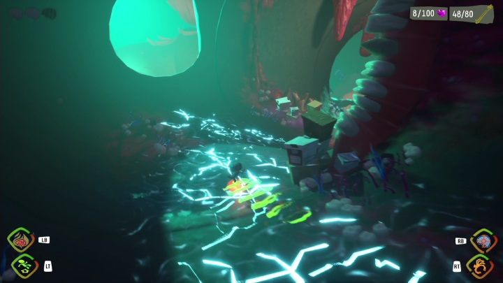 Po wskoczeniu w dziurę czeka Was szybka sekwencja biegnięcia po zębach, wodzie pod napięciem itp - Psychonauts 2: Lobotos Labryinth - solucja, opis przejścia - Psychonauts 2 - poradnik do gry