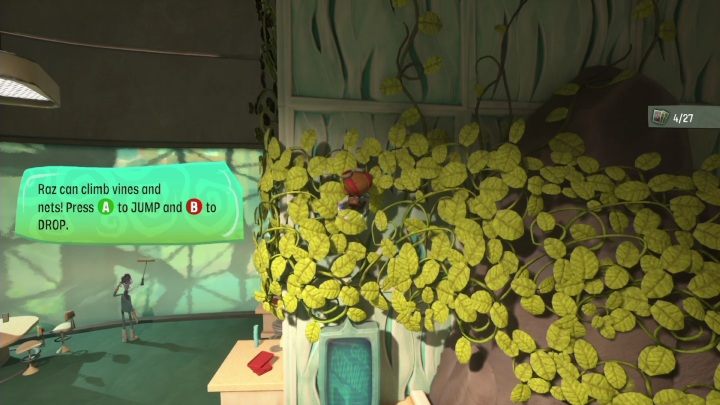 Aby dostać się do tej karty musicie wskoczyć na pnącza, które rosną wokół ściany - Psychonauts 2: PSI Challenge Card, The Motherlobe - gdzie znaleźć? - Psychonauts 2 - poradnik do gry