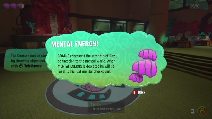 Punkty zdrowia pojawiają się na pierwszy poziomie, przy walce z pierwszym przeciwnikiem - Psychonauts 2: Zdrowie bohatera - Psychonauts 2 - poradnik do gry