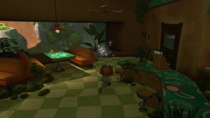 Tę kartę znajdziecie w barze, zaraz za kasą i ostatnim stolikiem - Psychonauts 2: PSI Challenge Card, Questionable Area - gdzie znaleźć? - Psychonauts 2 - poradnik do gry