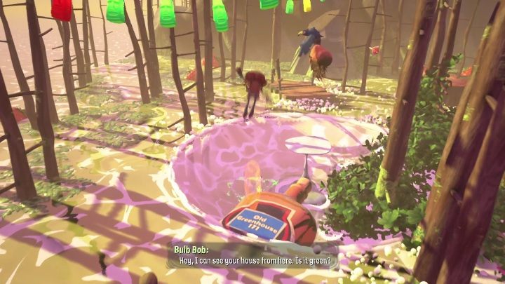 Latająca głowa sprawia, że woda rozsuwa się i pojawiają się przeróżne przedmioty, po których możecie skakać - Psychonauts 2: Bobs Bottles - solucja, opis przejścia - Psychonauts 2 - poradnik do gry