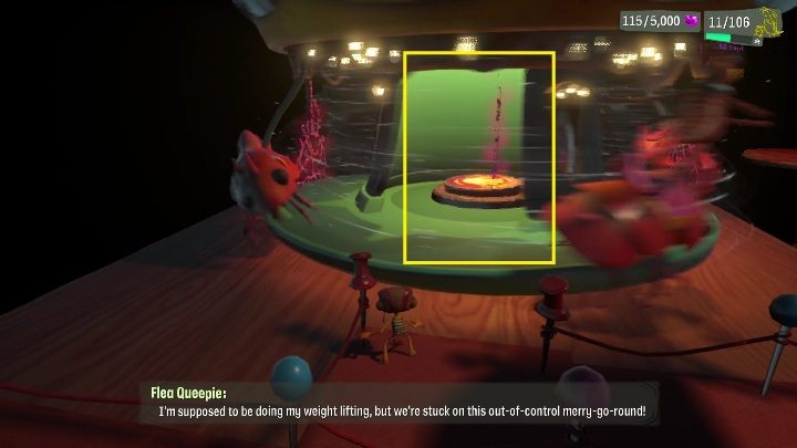 Waszym kolejnym zadaniem jest zatrzymanie karuzeli, wbiegnięcie do środka i uderzenie w przycisk - Psychonauts 2: Lucrecias Lament - solucja, opis przejścia - Psychonauts 2 - poradnik do gry