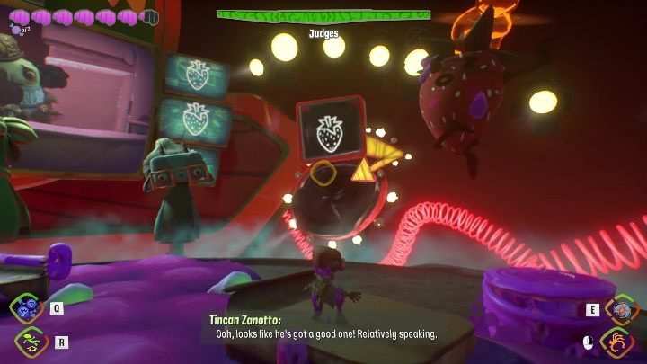 Kolejnym ruchem powinno być wrzucenie truskawki - Psychonauts 2: Judges boss - jak pokonać? - Psychonauts 2 - poradnik do gry