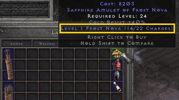 Czasami możecie jednak spotkać rzadsze przedmioty, które pozwalają rzucać wskazane zaklęcie dowolnemu bohaterowi - Diablo 2 Resurrected: Bronie z ładunkami - czy można odnowić ładunki? - Diablo 2 Resurrected - poradnik do gry