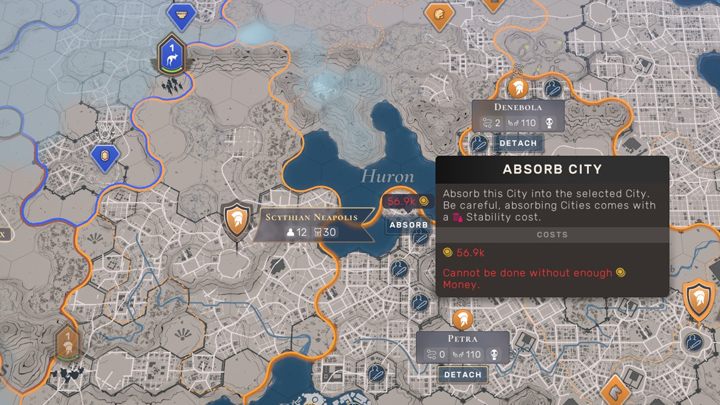 Łączenie miast w jedno to kosztowny proces. Normalnie należy wydać punkty wpływów, ale jedna z zasad ideologii mojego imperium, pozwala na wykorzystanie funduszy ze skarbca państwa. - Humankind: Ekspansja - łączenie, wyzwalanie, niszczenie miast - Humankind - poradnik do gry