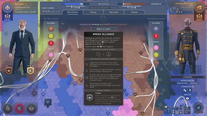 Złamanie sojuszu pozwoli wypowiedź wojnę, jednak czyni to nas zdrajcami w oczach pozostałych państw. - Humankind: Dyplomacja - Humankind - poradnik do gry