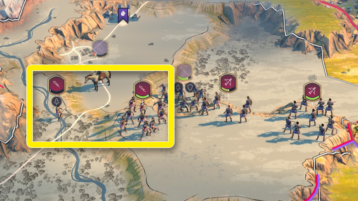 Dwie jednostki piechurów blokują wąskie przejście, dzięki czemu łucznicy mogą bez obaw atakować wrogów z wzniesienia - odpowiednie pozycjonowanie oddziałów to często klucz do zwycięstwa. - Humankind: Jednostki - ruch i walka - Humankind - poradnik do gry