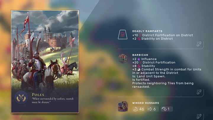 Polacy mają silną jednostkę Husarii, która nie ma sobie równych w swojej epoce. Posiadaj również mocny dystrykt militarny, dzięki czemu łatwiej będzie bronić miasta. Z taką kulturą prowadzenie podbojów będzie dziecinnie proste. - Humankind: Epoka Starożytna - jak awansować? - Humankind - poradnik do gry