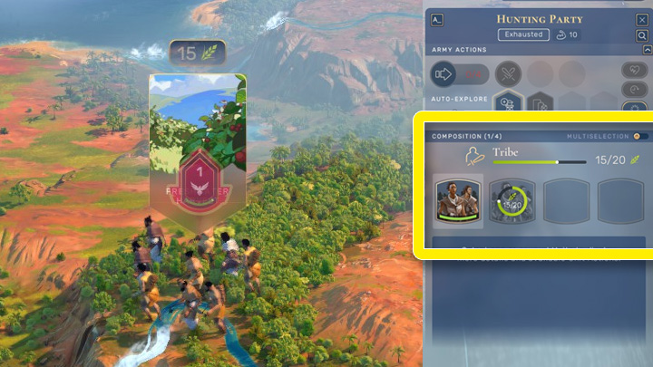 Ta grupa zdobyła właśnie 15 punktów żywności i potrzebuje jeszcze 5 punktów żywności, aby pojawiło się kolejne Plemię. - Humankind: Jednostki - jak powiększyć armię? - Humankind - poradnik do gry