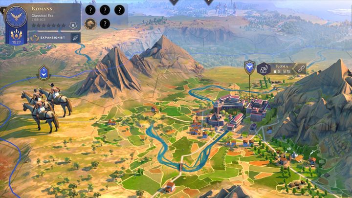 Rzym posiada dobą pozycje do rozwoju. Wokoło są bogate w surowce pola rzeczne oraz lasy. Miasto jest na wysokiej pozycji, dzięki czemu będzie łatwiej się tutaj bronić. Jest też dużo miejsca pod rozbudowę miasta o nowe dzielnice. - Humankind: Miasta - jak i gdzie budować? - Humankind - poradnik do gry