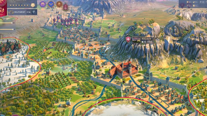 Kraków ma cel chronić granice państwa. Dlatego zbudowanie dzielnic i garnizonów pomiędzy górami oraz różnymi terytoriami ma większe znaczenie strategiczne, niż potencjalna możliwości rozbudowy miasta pod kątem gospodarczym. - Humankind: Miasta - jak i gdzie budować? - Humankind - poradnik do gry
